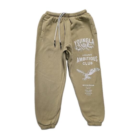 Young LA Joggers Mens Medium Tan Ambitious Club Sweatpants Gym Loungewear - Picture 1 of 10